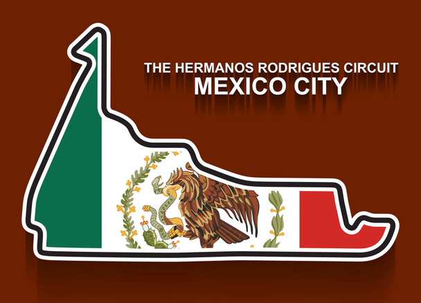 Gran premio del Messico pista di Formula 1 o F1 con bandiera. Circuito nazionale o pista dettagliata - Vettoriali, immagini