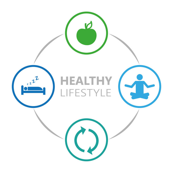 healthy lifestyle icons sleep apple yoga heart sport - Vector, Image