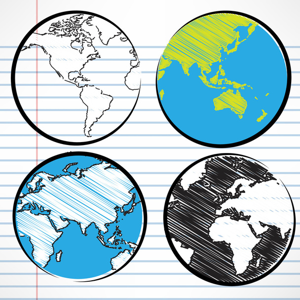 planeet aarde hand schrijven wereldkaart - Vector, afbeelding