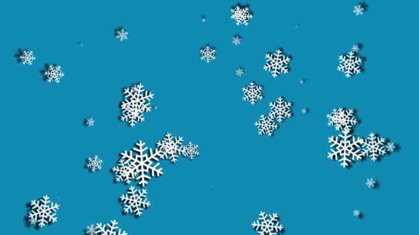 冬の青い粒子と青い空に降る雪クリスマスループの背景陽気なクリスマス、休日、冬、新年、雪のフレーク、雪、お祝い、雪のフレーク, - 映像、動画