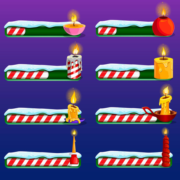 Big set game resource bar with burning candle - Vector, afbeelding