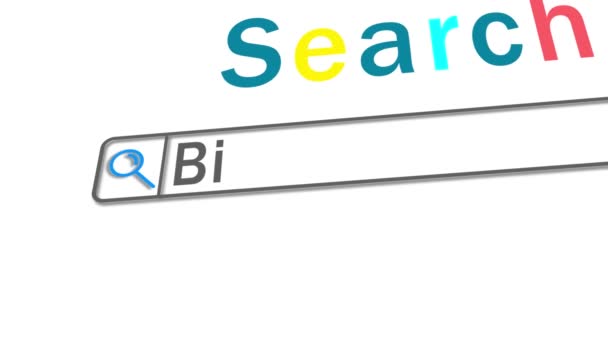 "Bitcoin "Escribir en el motor de búsqueda en la pantalla del ordenador. Internet Search Engine Screen Close-Up - Imágenes, Vídeo