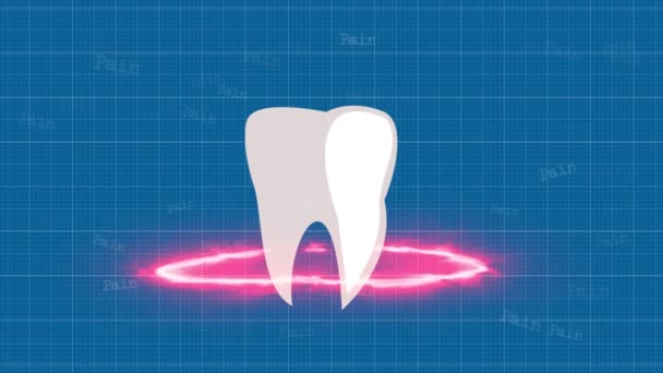 Um dente com um halo luminoso. Um dente branco de neve. dentes desenhados. Tratamento dentário - Filmagem, Vídeo