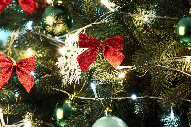 Beautiful decorated Christmas tree, closeup - Zdjęcie, obraz