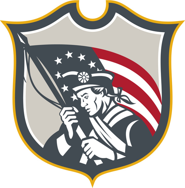 Patriot tenant le drapeau américain bouclier rétro
 - Vecteur, image