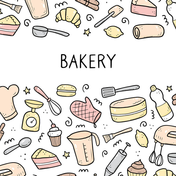 Hand drawn set of baking and cooking tools - Vector, Image