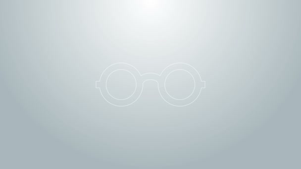 Modrá čára Ikona Brýle izolované na šedém pozadí. Symbol brýlového rámu. Grafická animace pohybu videa 4K - Záběry, video