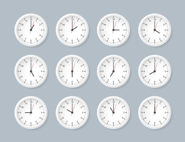 Realistic office clock. Wall round watches with time arrows and clock face. Vector illustration. - Vector, Image