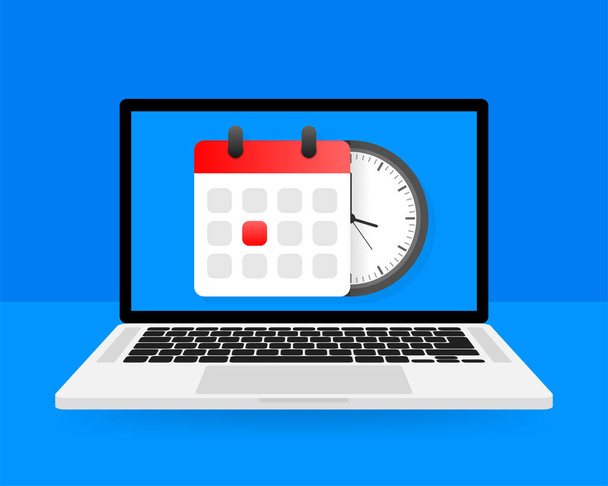 Vector Calendar and Clock Icon on blue background. Vector illustration. - Vector, Image