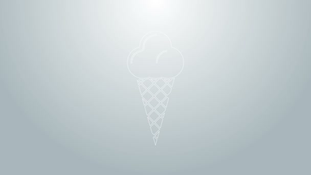 Modrá čára Zmrzlina ve vaflovacím kuželu ikona izolované na šedém pozadí. Pěkný symbol. Grafická animace pohybu videa 4K - Záběry, video
