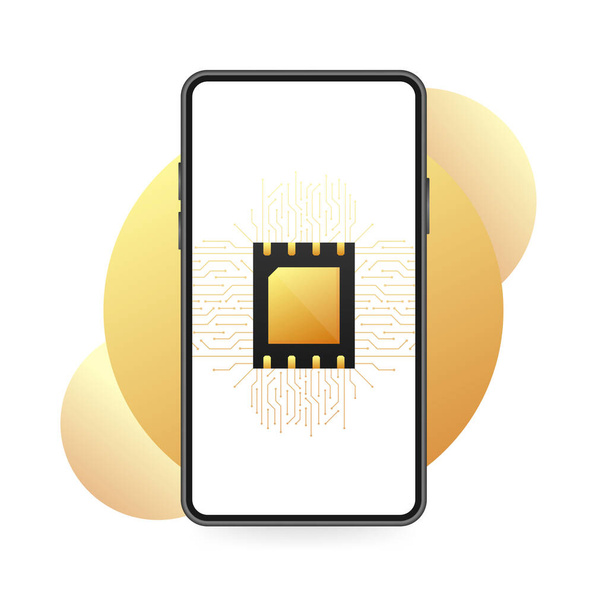 Digitaler E-SIM-Chip Motherboard Digitalchip. Moderne Ikone. Weißer Hintergrund. Vektorvorlage. Symbol für Kommunikation. - Vektor, Bild