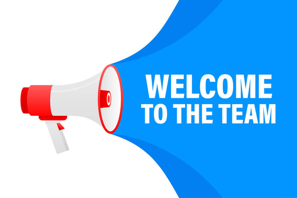 Welcome to the team megaphone blue banner in 3D style on white background. Vector illustration. - Vector, Image