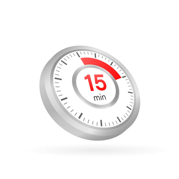 Les 15 minutes, icône vectorielle chronomètre. Icône chronomètre en style plat sur fond blanc. Illustration vectorielle. - Vecteur, image