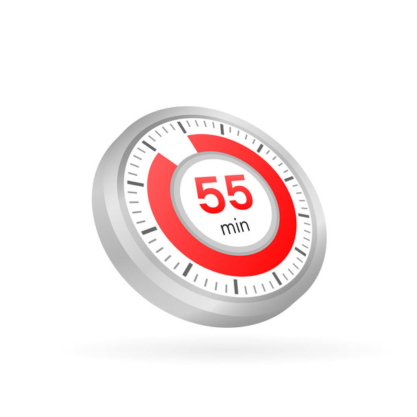 The 55 minutes, stopwatch vector icon. Stopwatch icon in flat style on a white background. Vector stock illustration. - Vector, Image