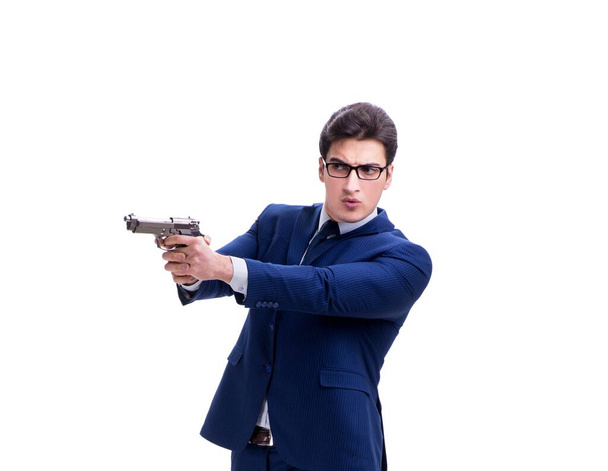 Geschäftsmann mit Waffe isoliert auf weißem Hintergrund - Foto, Bild