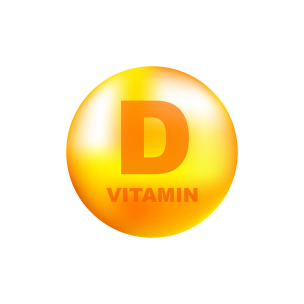 Vitamina D con caduta realistica su sfondo grigio. Particelle di vitamine al centro. Illustrazione vettoriale. - Vettoriali, immagini