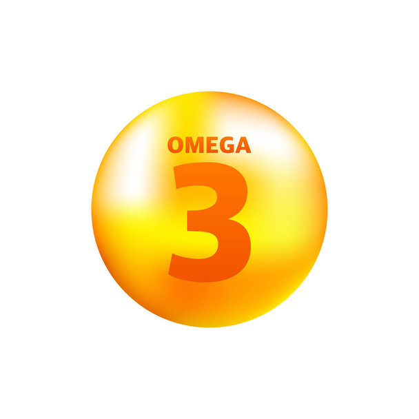 Vitamina omega 3 con caída realista sobre fondo gris. Partículas de vitaminas en el medio. Ilustración vectorial. - Vector, Imagen