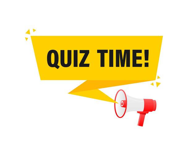 Quiz time megaphone yellow banner in 3D style on white background. Vector illustration. - Vector, Image