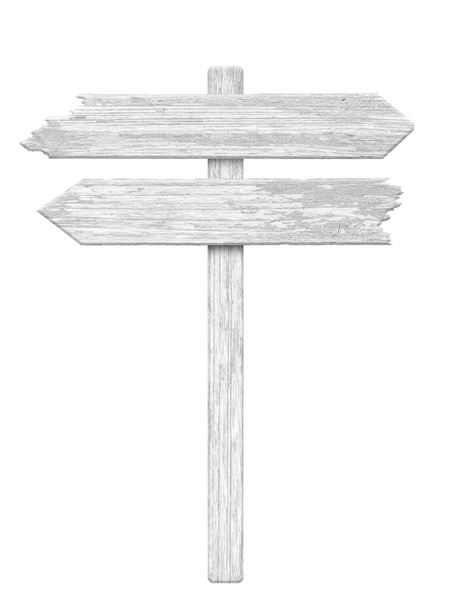Señalización de flecha de madera blanca aislada sobre fondo blanco. Objeto con ruta de recorte. - Foto, Imagen