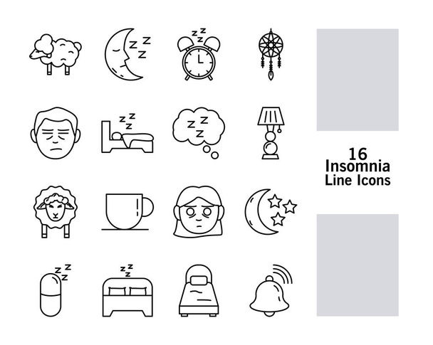 paquete de iconos de estilo de línea de insomnio - Vector, Imagen