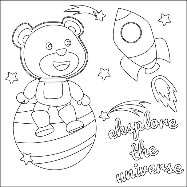 Vesmírný medvěd nebo astronaut ve skafandru s kresleným stylem. Tvůrčí vektor Dětský design pro děti aktivity omalovánky nebo stránky. - Vektor, obrázek