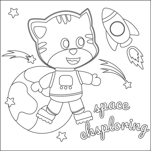 Космическая кошка или астронавт в скафандре в стиле мультфильма. Креативный вектор Детский дизайн для детей. - Вектор,изображение