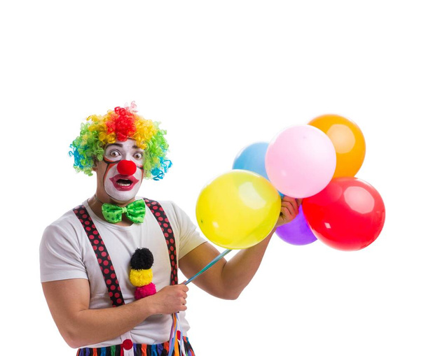 Legrační klaun s balónky izolované na bílém pozadí - Fotografie, Obrázek