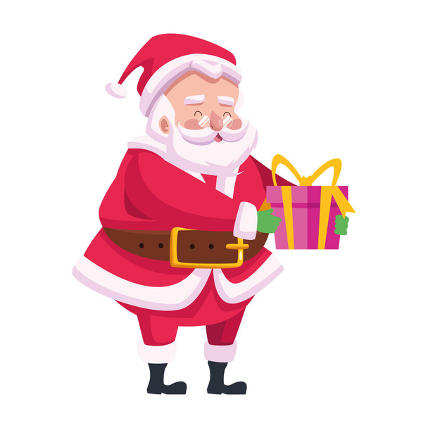 cute santa claus lifting gift character - Vecteur, image