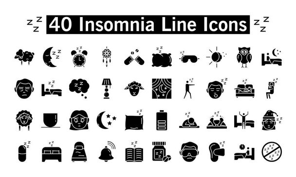 paquete de iconos de estilo de silueta de insomnio - Vector, Imagen