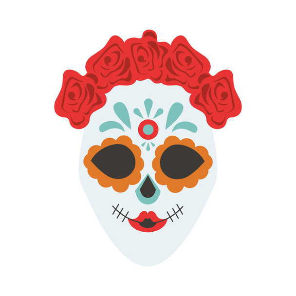 παραδοσιακό μεξικάνικο κρανίο Κατρίνα με λουλούδια και το κεφάλι χρώμα - Διάνυσμα, εικόνα