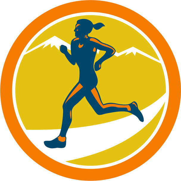 Female Triathlete Runner Running Retro - Vector, Image