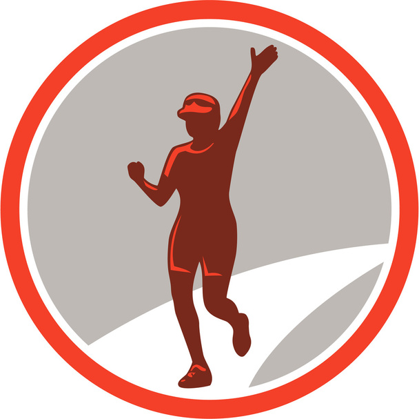 Femme Marathon Runner Running Circle Retro
 - Vecteur, image