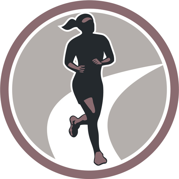 Female Marathon Runner Run Retro - Vector, Image