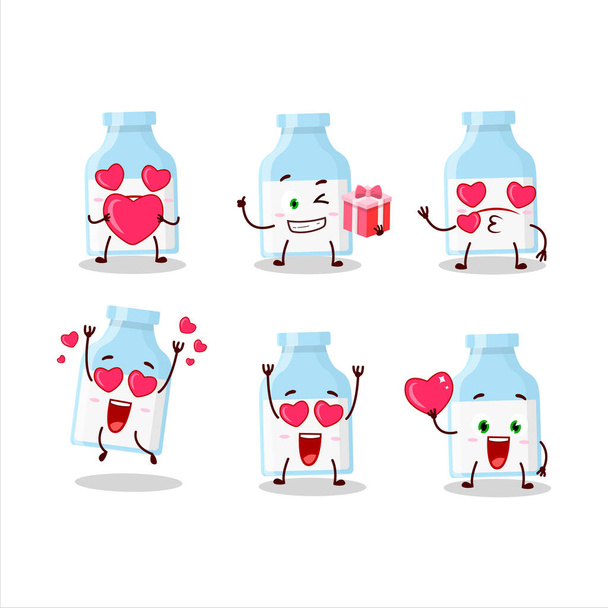 Milk bottle cartoon character with love cute emoticon. Vector illustration - Vektör, Görsel