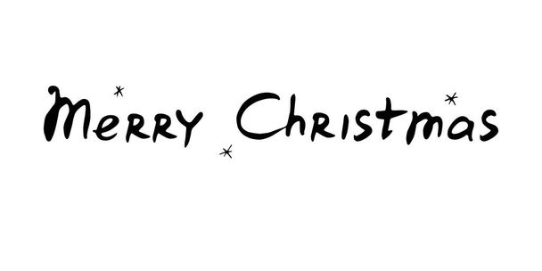 Met de hand geschreven zwarte kalligrafische inscriptie Vrolijk kerstfeest met sneeuwvlokken op witte achtergrond. Letteren, titel, design element voor banner, wenskaart, uitnodiging, ansichtkaart. Vectorillustratie. - Vector, afbeelding