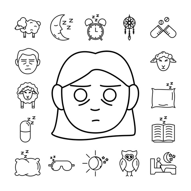 mujer y paquete de iconos de insomnio conjunto - Vector, Imagen