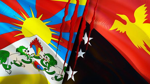 Tibet and Papua New Guinea flags. 3D Waving flag design. Tibet Papua New Guinea flag, picture, wallpaper. Tibet vs Papua New Guinea image,3D rendering. Tibet Papua New Guinea relations alliance an - Photo, Image
