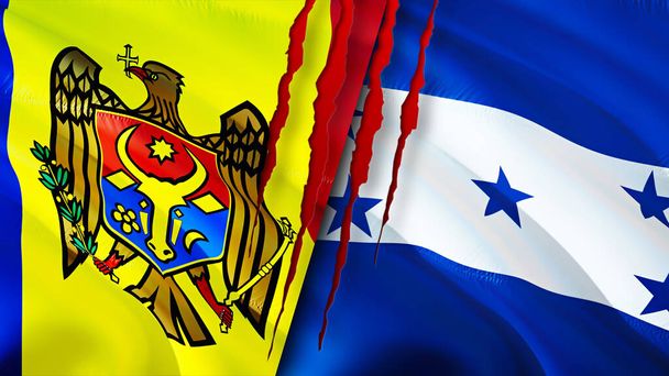 Σημαίες Μολδαβίας και Ονδούρας με ουλή έννοια. Κυματιστή σημαία, τρισδιάστατη απόδοση. Μολδαβία και Ονδούρα Μολδαβία Ονδούρα έννοια σχέσεις. σημαία της Μολδαβίας και της Ονδούρας κρίση, πόλεμος, attac - Φωτογραφία, εικόνα