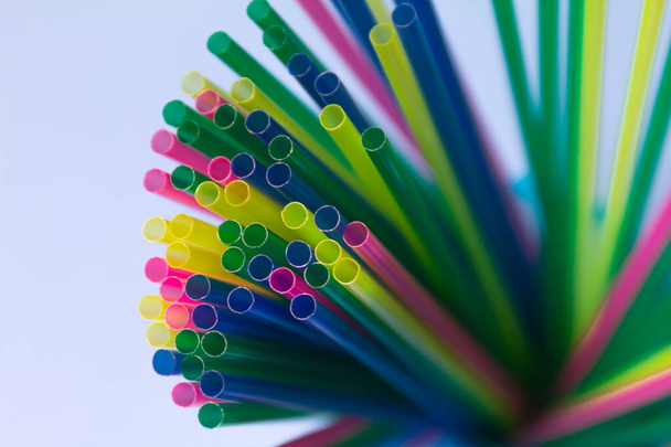Close up view of plastic straws. Texture. Concept for prohibition in the EU. - Photo, Image
