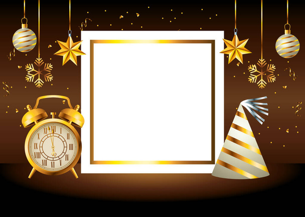 щасливе святкування Нового року з набором золотих іконок
 - Вектор, зображення