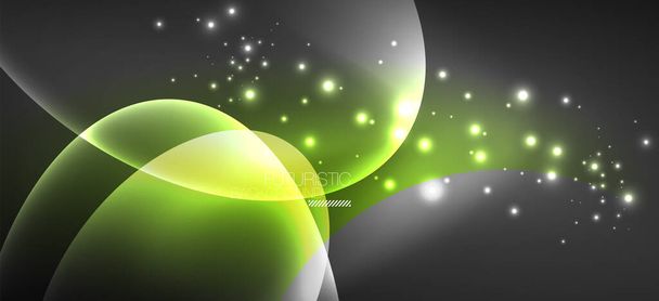 Neon-Ellipsen abstrakte Hintergründe. Glänzende helle runde Formen, die im Dunkeln leuchten. Vector futuristische Illustrationen für Covers, Banner, Flyer, Poster und andere - Vektor, Bild