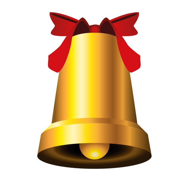 happy merry christmas golden bell with bow - Вектор,изображение