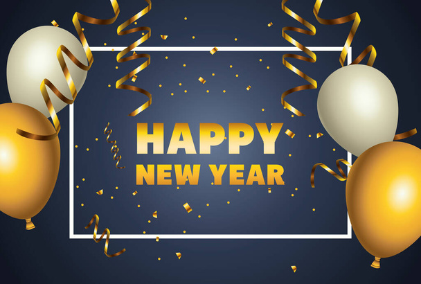 felice anno nuovo oro lettering con palloncini decorazione elio - Vettoriali, immagini