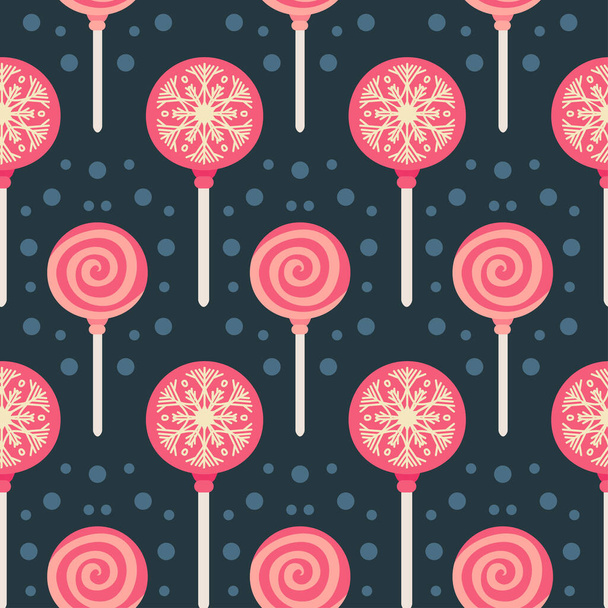 キャンディとロリポップとクリスマスのお菓子パターン - ベクター画像