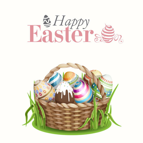 Easter Background With A Basket - Вектор,изображение