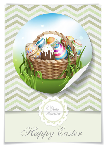 Easter Background With A Basket - Vektör, Görsel