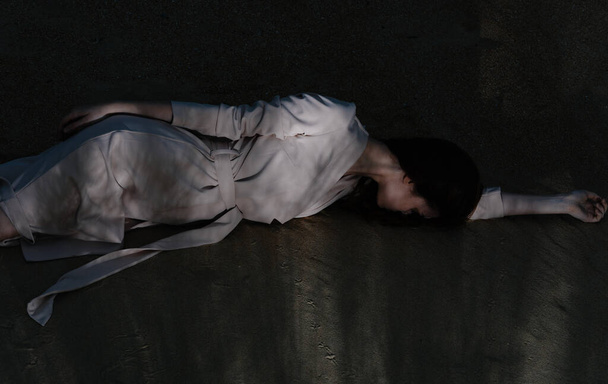 Žena v noci leží na zemi příroda čerstvý vzduch - Fotografie, Obrázek