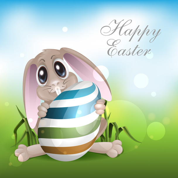 Easter Bunny With Colorful Egg. - ベクター画像