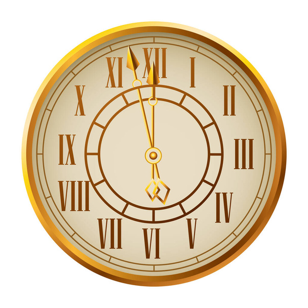 gelukkig nieuwjaar retro gouden horloge viering pictogram - Vector, afbeelding