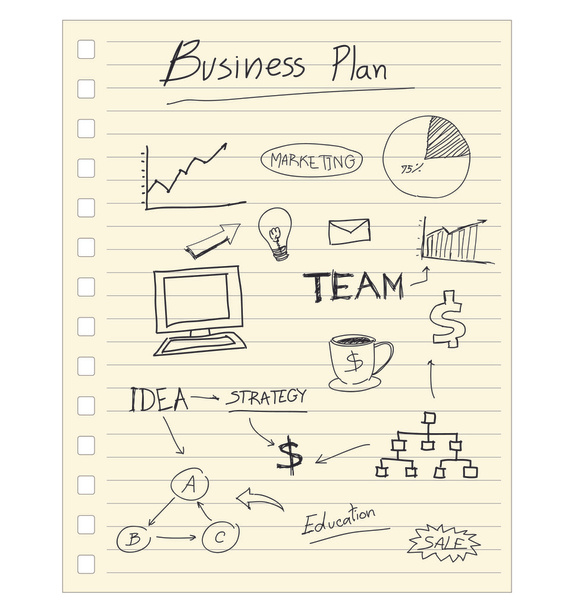 vector dibujo concepto de plan de negocio en papel nota - Vector, imagen